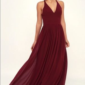 Burgundy Lace-Back Maxi Dress